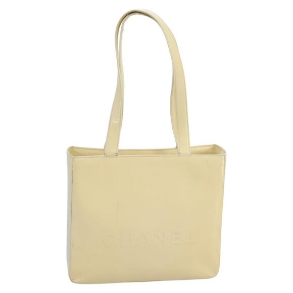 CHANEL Tote Bag Enamel White CC Auth bs20237 - Picture 1 of 16